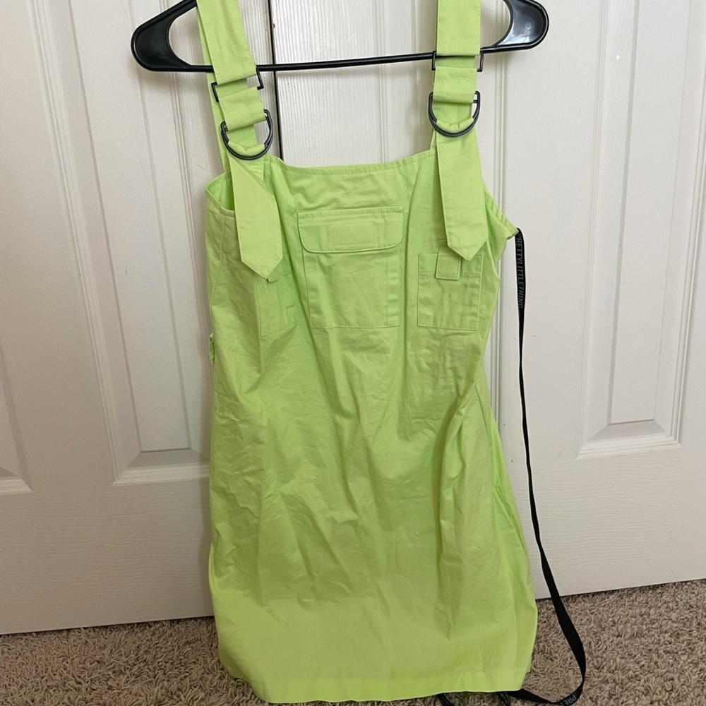 Neon Yellow Overall Dress from PrettyLittleThing